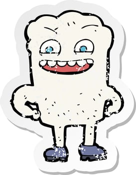 retro distressed sticker of a cartoon happy tooth vector