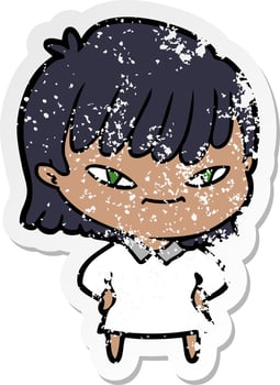 distressed sticker of a cartoon woman vector