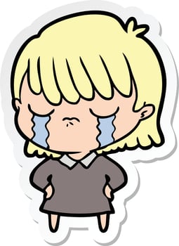 sticker of a cartoon woman crying vector