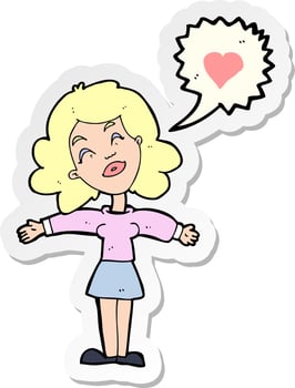 sticker of a cartoon woman in love vector