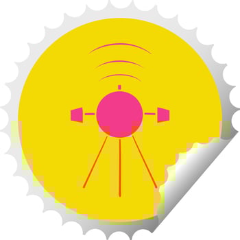 circular peeling sticker cartoon satellite vector