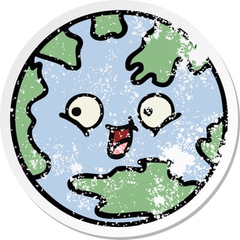 distressed sticker of a cute cartoon planet earth vector