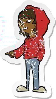 retro distressed sticker of a cartoon pointing teenager vector