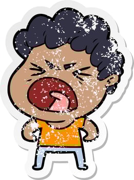 distressed sticker of a cartoon furious man vector