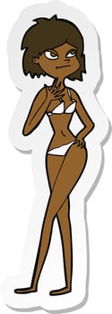 sticker of a cartoon woman in bikini vector