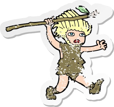 retro distressed sticker of a cartoon caveman vector