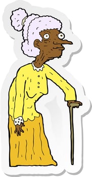 sticker of a cartoon old woman vector