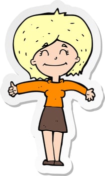sticker of a cartoon woman giving thumbs up sign vector