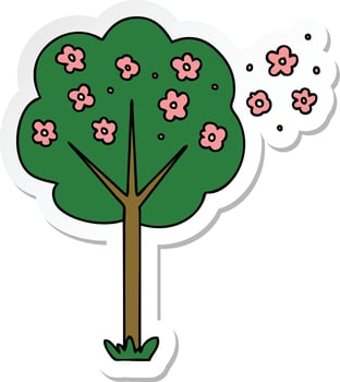 sticker of a quirky hand drawn cartoon tree vector