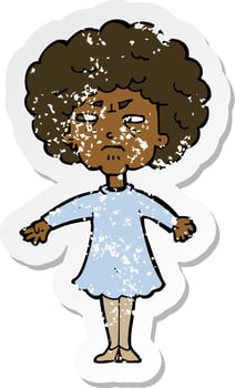 retro distressed sticker of a cartoon bitter old woman vector
