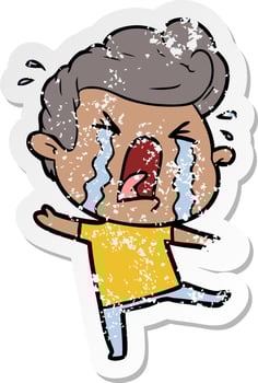 distressed sticker of a cartoon crying man vector