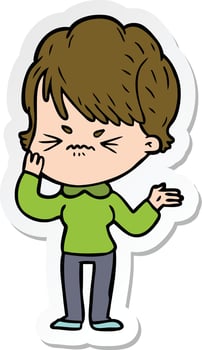 sticker of a cartoon frustrated woman vector