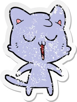 distressed sticker of a cartoon cat singing vector