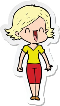 sticker of a cartoon happy woman vector