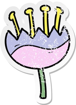 distressed sticker of a cartoon flower vector