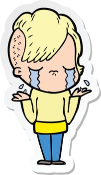 sticker of a cartoon crying girl vector