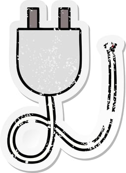 distressed sticker of a cute cartoon electrical plug vector