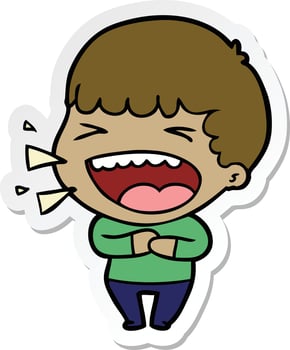sticker of a cartoon laughing man vector