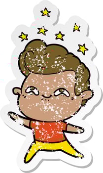 distressed sticker of a cartoon excited man vector