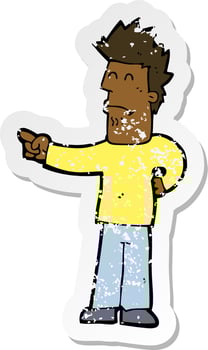 retro distressed sticker of a cartoon man pointing vector