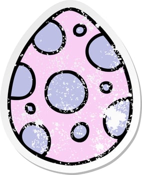 distressed sticker of a quirky hand drawn cartoon easter egg vector