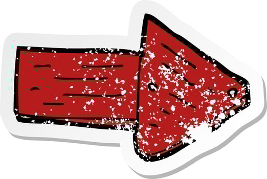 retro distressed sticker of a cartoon pointing arrow symbol vector