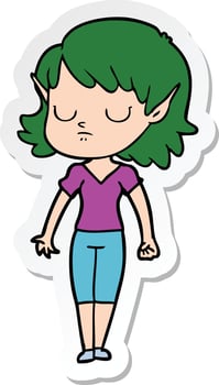 sticker of a cartoon elf girl vector