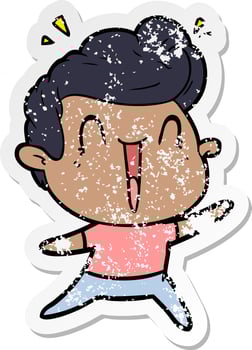 distressed sticker of a cartoon excited man vector