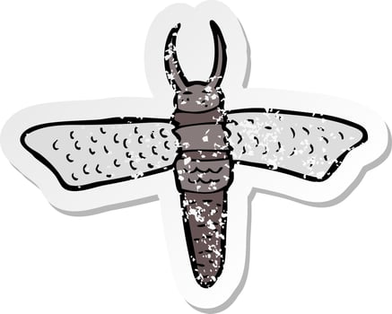 retro distressed sticker of a cartoon bug vector