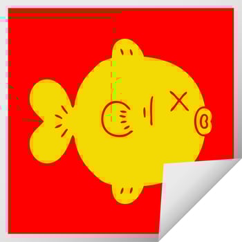 quirky square peeling sticker cartoon fish vector