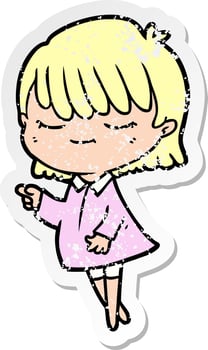 distressed sticker of a cartoon woman vector