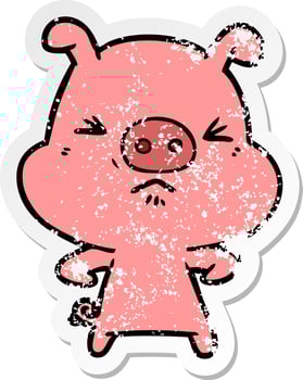 distressed sticker of a cartoon angry pig vector