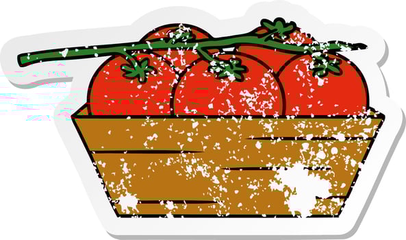 distressed sticker cartoon doodle of a box of tomatoes vector