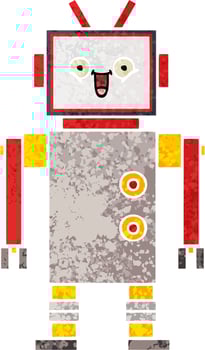 retro illustration style cartoon happy robot vector