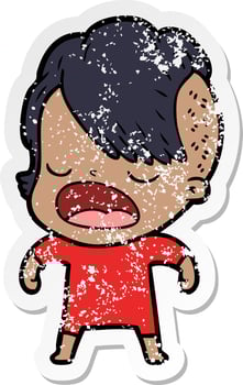 distressed sticker of a cartoon cool hipster girl talking vector