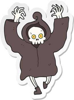 sticker of a cartoon dancing death skeleton vector