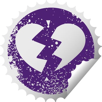 distressed circular peeling sticker symbol broken heart vector