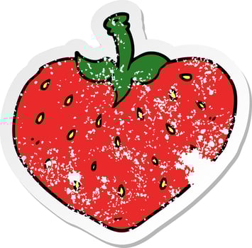 distressed sticker of a cartoon strawberry vector