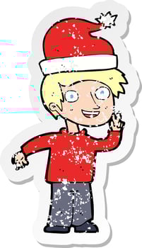 retro distressed sticker of a cartoon man ready for christmas vector