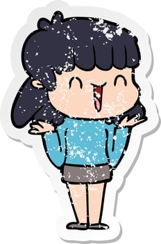 distressed sticker of a cartoon woman vector
