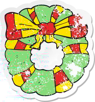 retro distressed sticker of a cartoon christmas wreath vector
