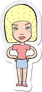 sticker of a cartoon annoyed woman vector