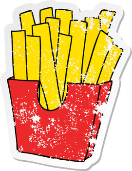 distressed sticker of a quirky hand drawn cartoon french fries vector