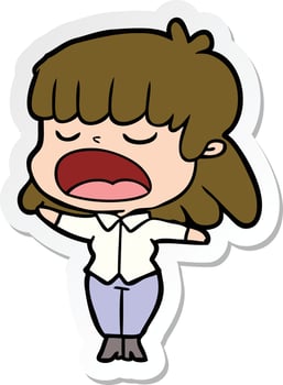 sticker of a cartoon woman talking loudly vector