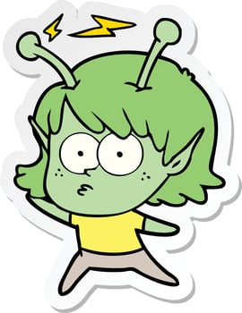sticker of a cartoon alien girl vector