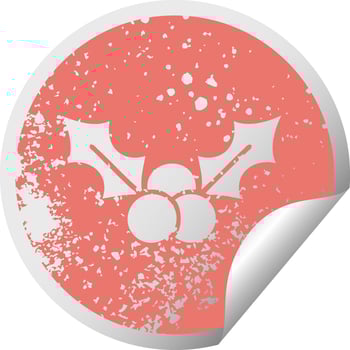 distressed circular peeling sticker symbol christmas holly vector