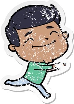 distressed sticker of a happy cartoon man vector
