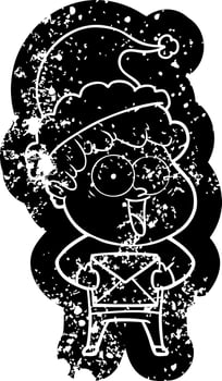 cartoon distressed icon of a happy man wearing santa hat vector