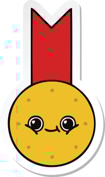 sticker of a cute cartoon gold medal vector
