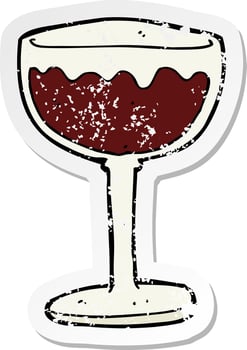 retro distressed sticker of a cartoon glass of red wine vector